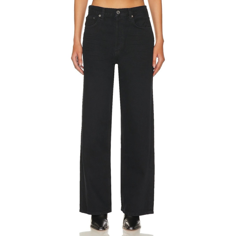 AGOLDE Low Slung Baggy Sz 28 Black Crushed Wide Leg Jeans Weightless
